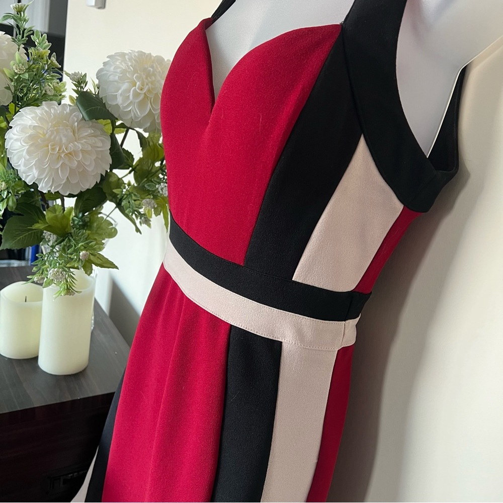 Red/black/beige pin-up style midi dress - Picture 3 of 12